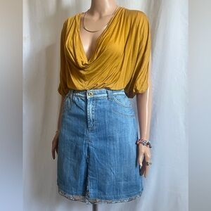 Dolce and Gabbana Denim mini skirt with Fabric layered Hemline 6US (IT 28)